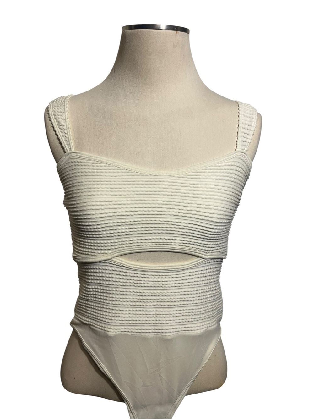Forever 21 Cream Textured Ribbed Tank Bodysuit